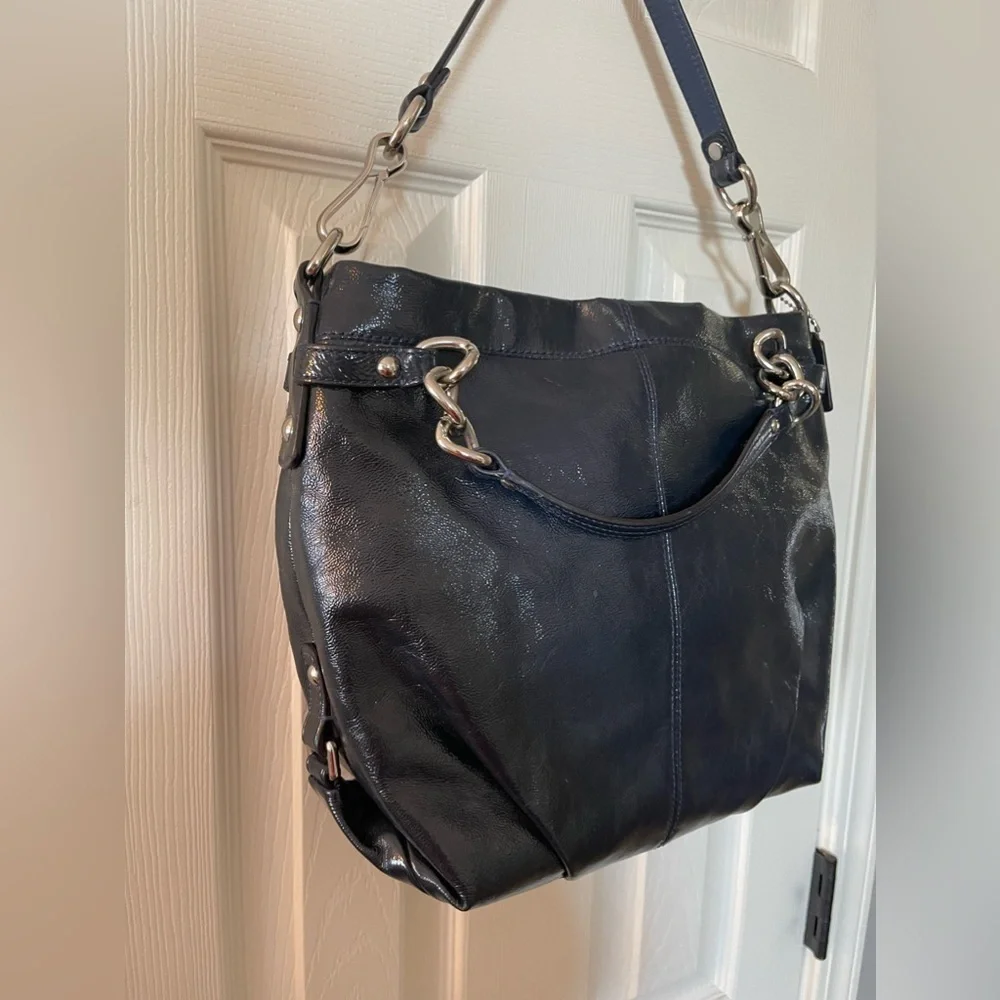 Coach Navy Blue Patent Leather “Brooke” Hobo Handbag